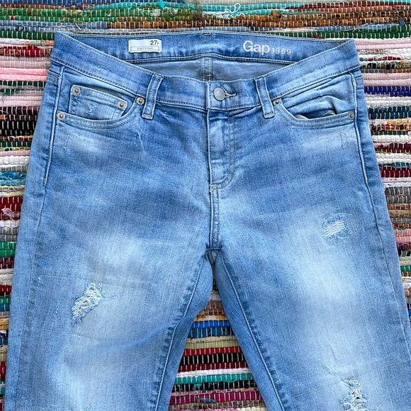 Gap 1969 Lt Blue Distressed Girlfriend Jeans-#1873 - Picture 2 of 12